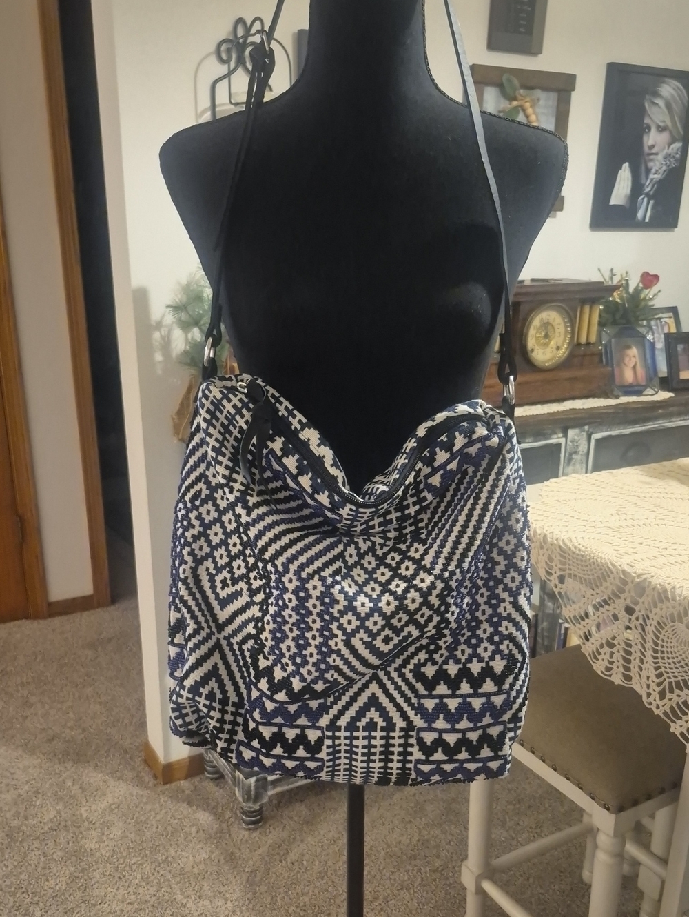 Zara Trafaluc Beaded Blue Black White Purple Aztec Shoulder Bag